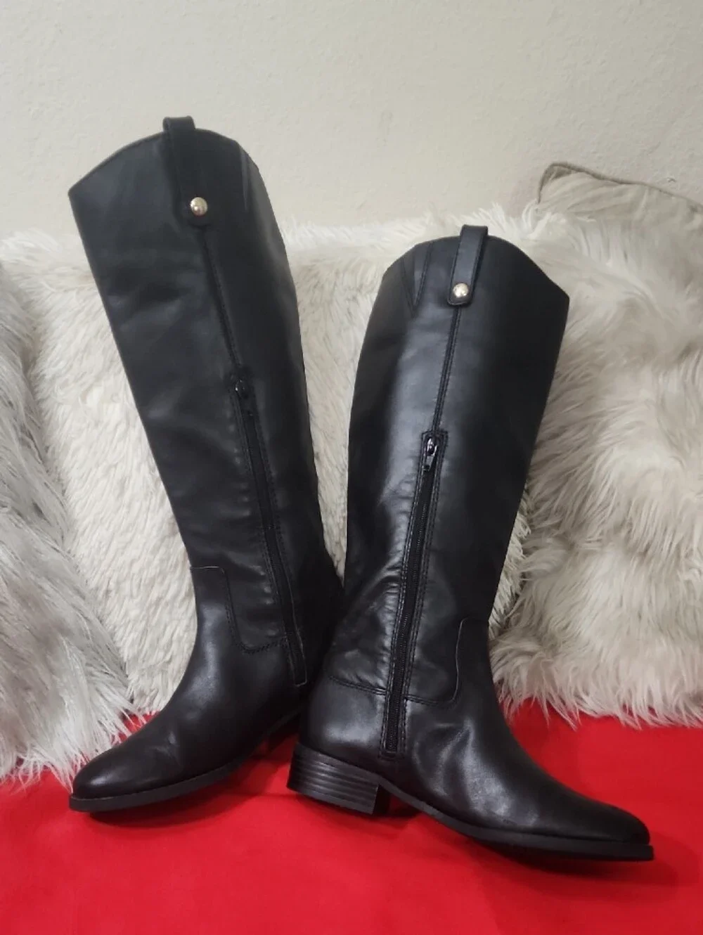 INC Womens Fawne Black Leather Knee-High Boots